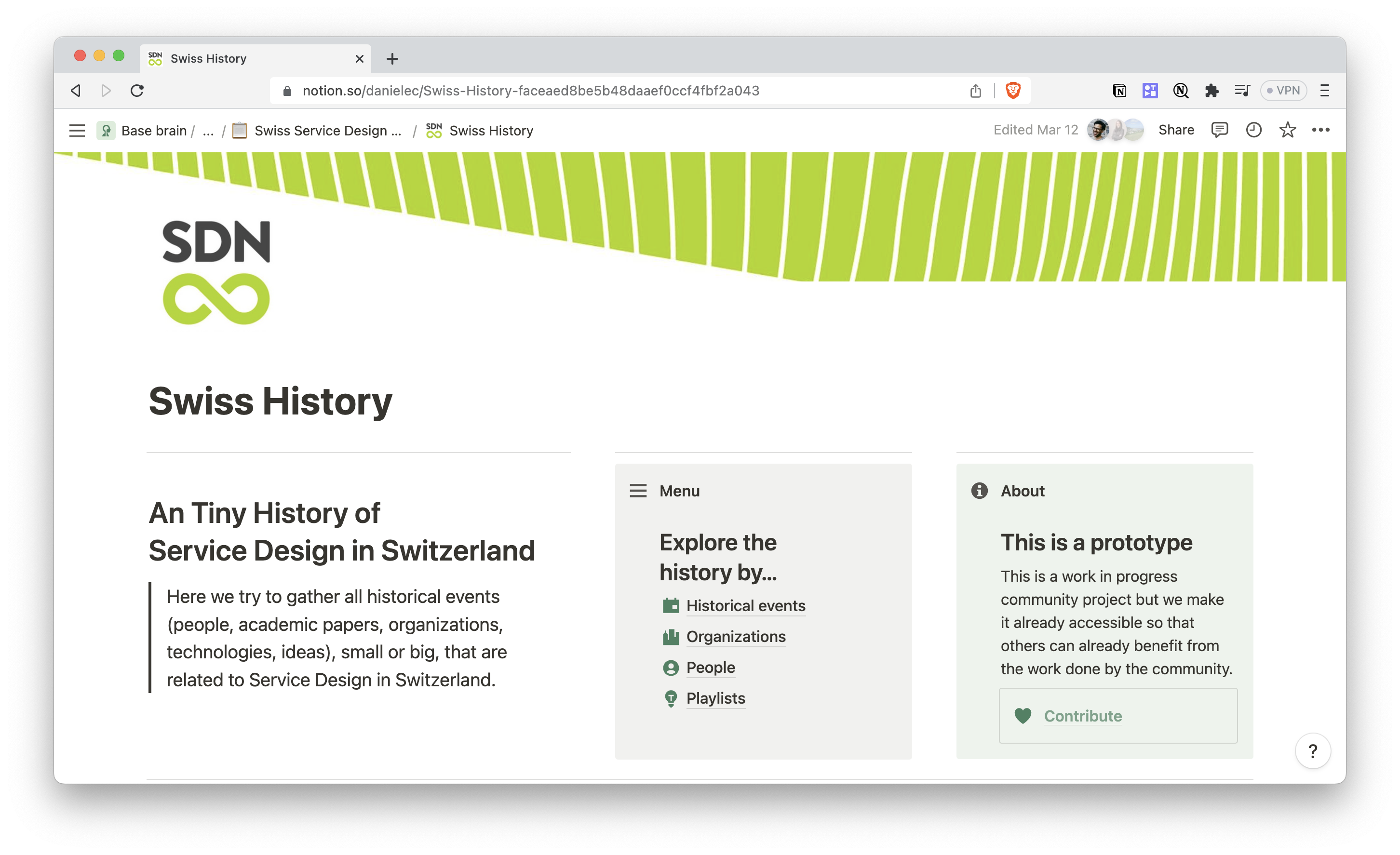 A screenshot of the notion database with all historical events