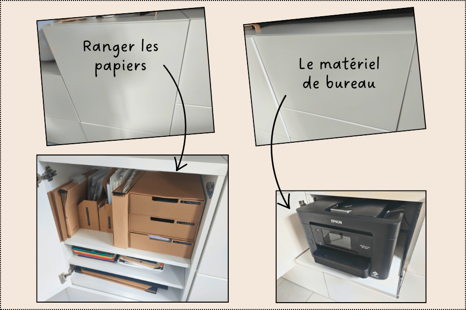 Ranger les papiers et l'imprimante dans le salon