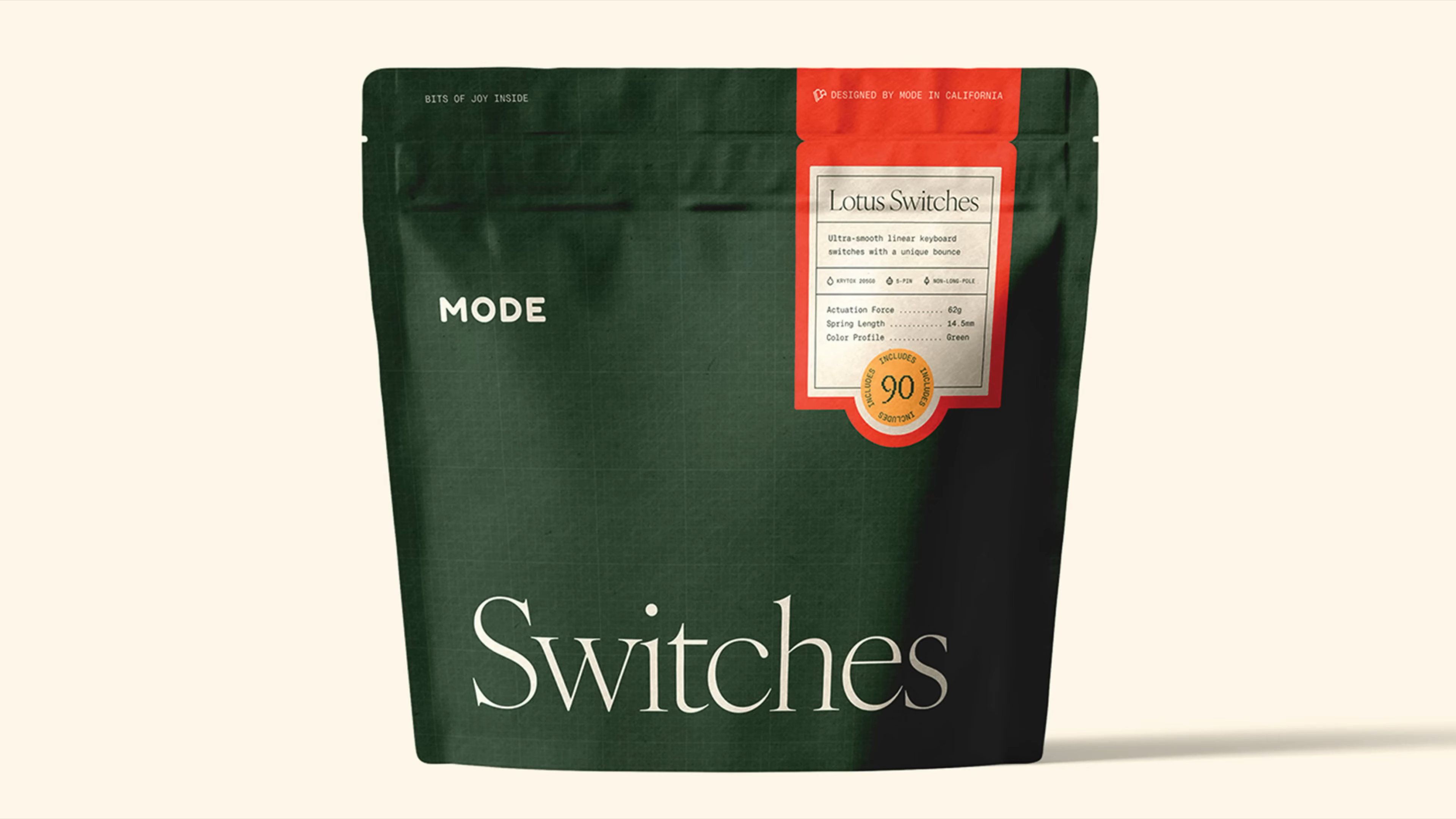 Mode’s “Lotus Switches” packaging—showing the updated color palette, grid system, and quality assurance badge—demonstrates how the brand’s identity extends to even the smallest products, illustrating a key theme of the rebranding process in the video.