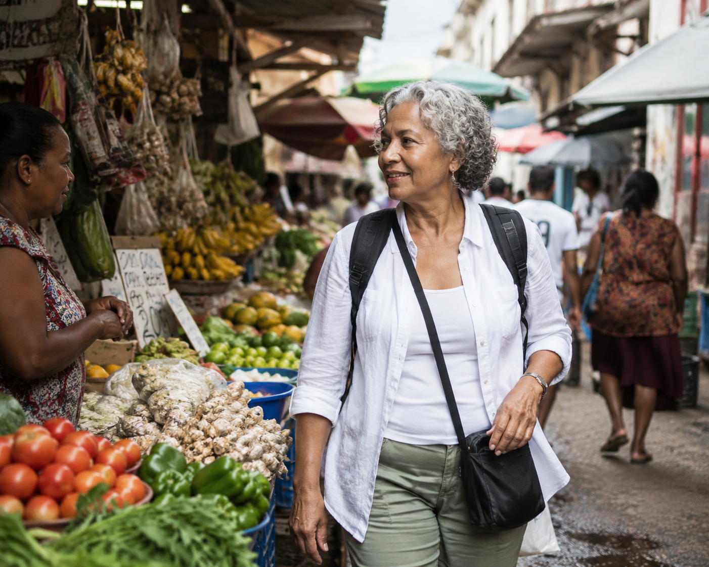 Traveler exploring a local cultural market during a personalized travel experience