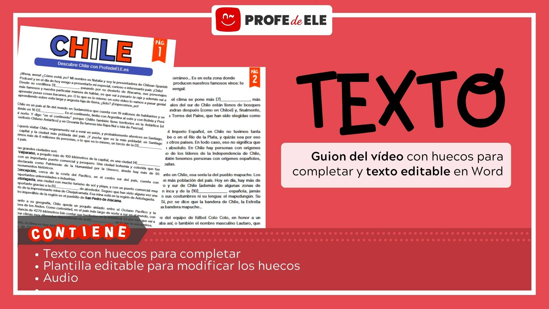 Texto sobre Chile ejercicio comprensión auditiva