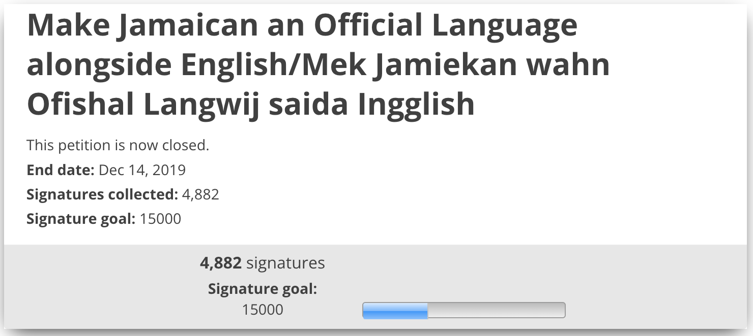 Outcome of petition to make Jamaican official
