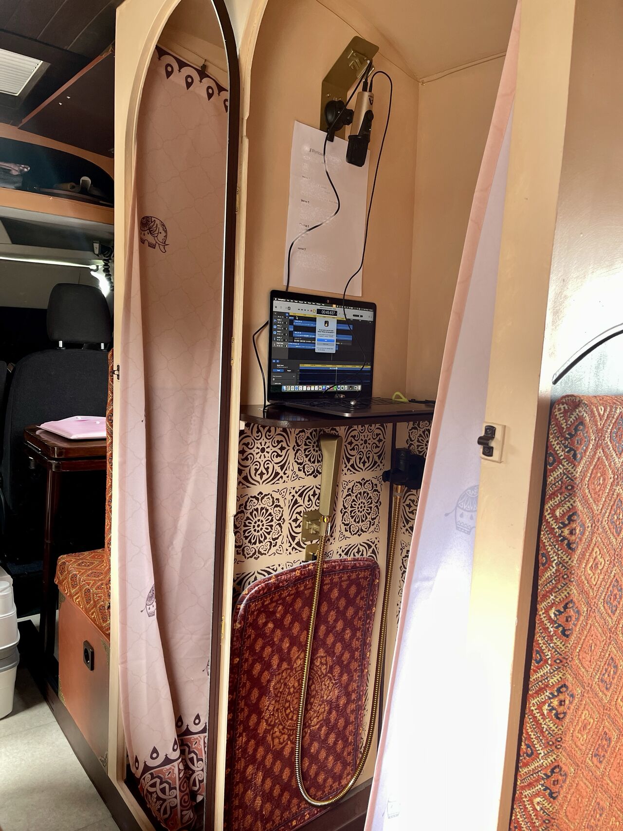 van life van shower to music recording booth