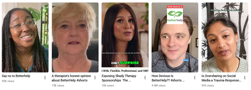 Sampling of Videos Criticizing large VC Funded therapy platform