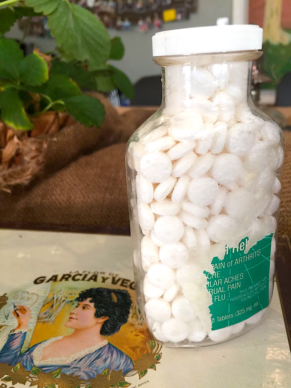 Papa took lots of aspirin to help manage the pain in his back caused by years of heavy field work.   - a story prop idea for THE CIRCUIT by Francisco Jimenez, from LitWits Workshops