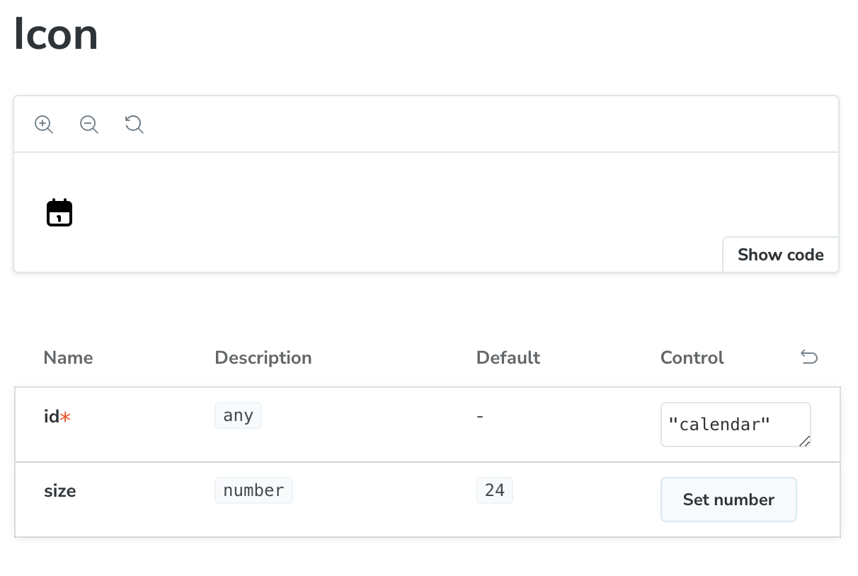 Icon within Storybook