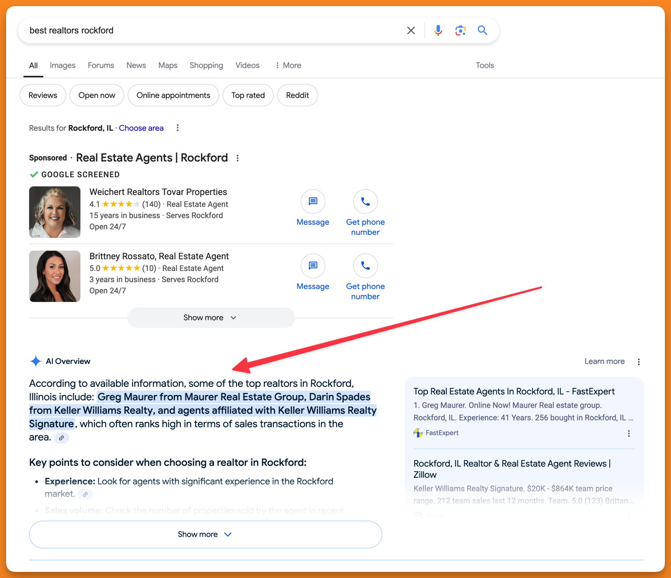 screenshot of Google search results