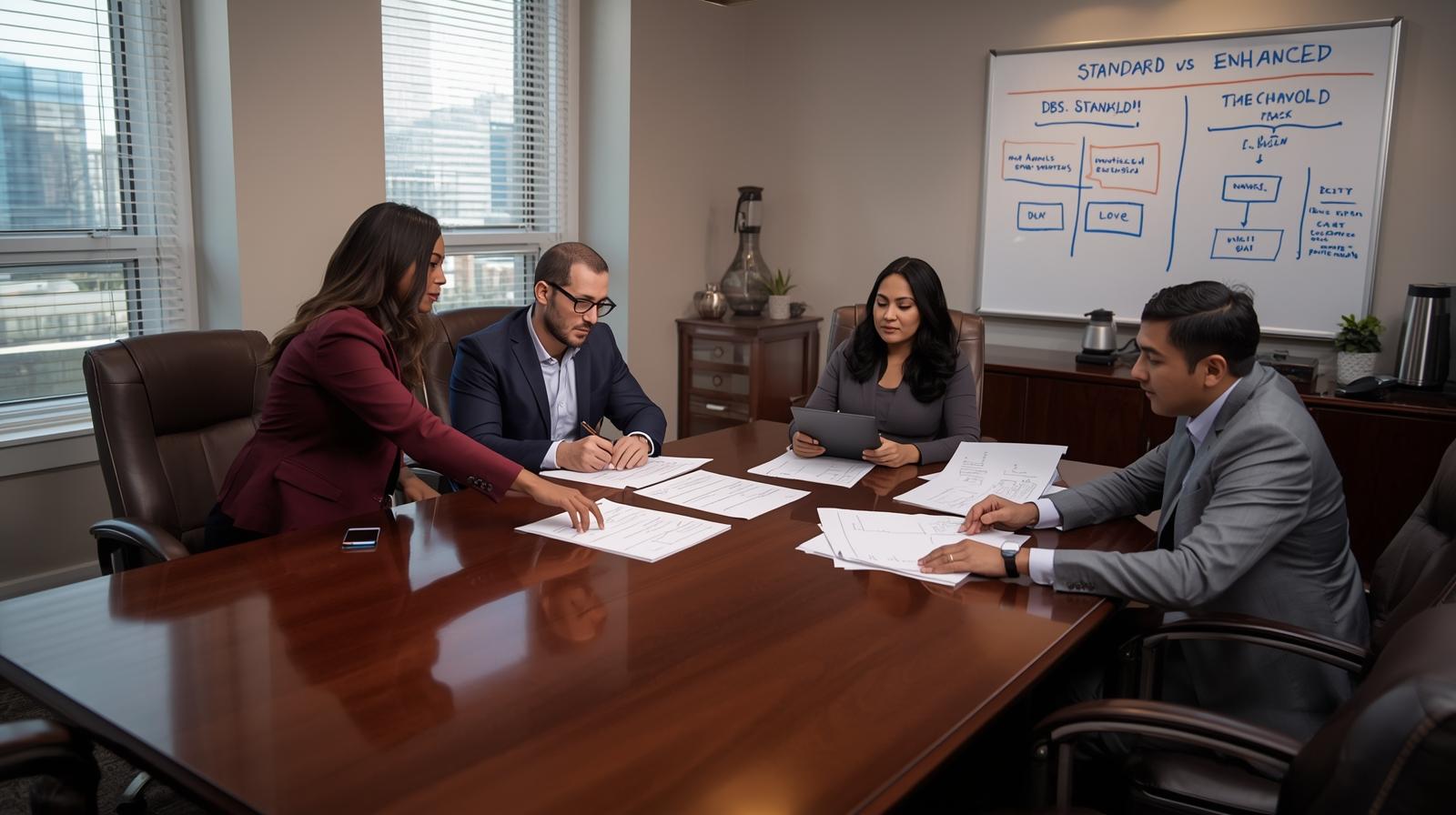 UK employers team discussing DBS eligibility requirements training