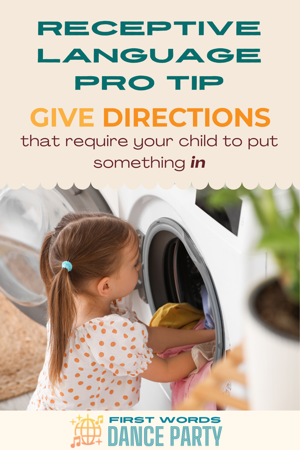 Child with receptive language delay helping to put clothes in the washing machine