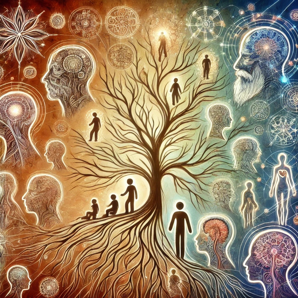 Illustration d’une lignée familiale ancienne représentant la transmission des mémoires transgénérationnelles