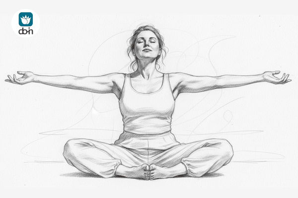 Vrouw beoefent Do-In Yoga hartopening voor Vuurpaard-jaar 2026