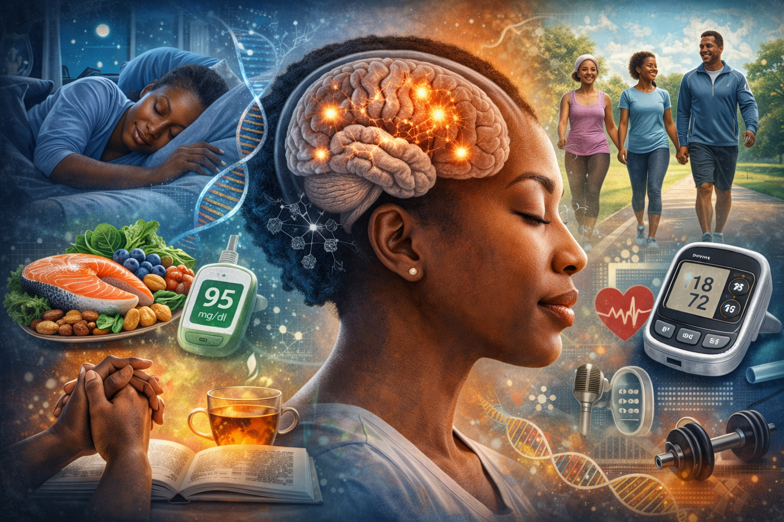 Illustration of lifestyle habits supporting brain health and memory