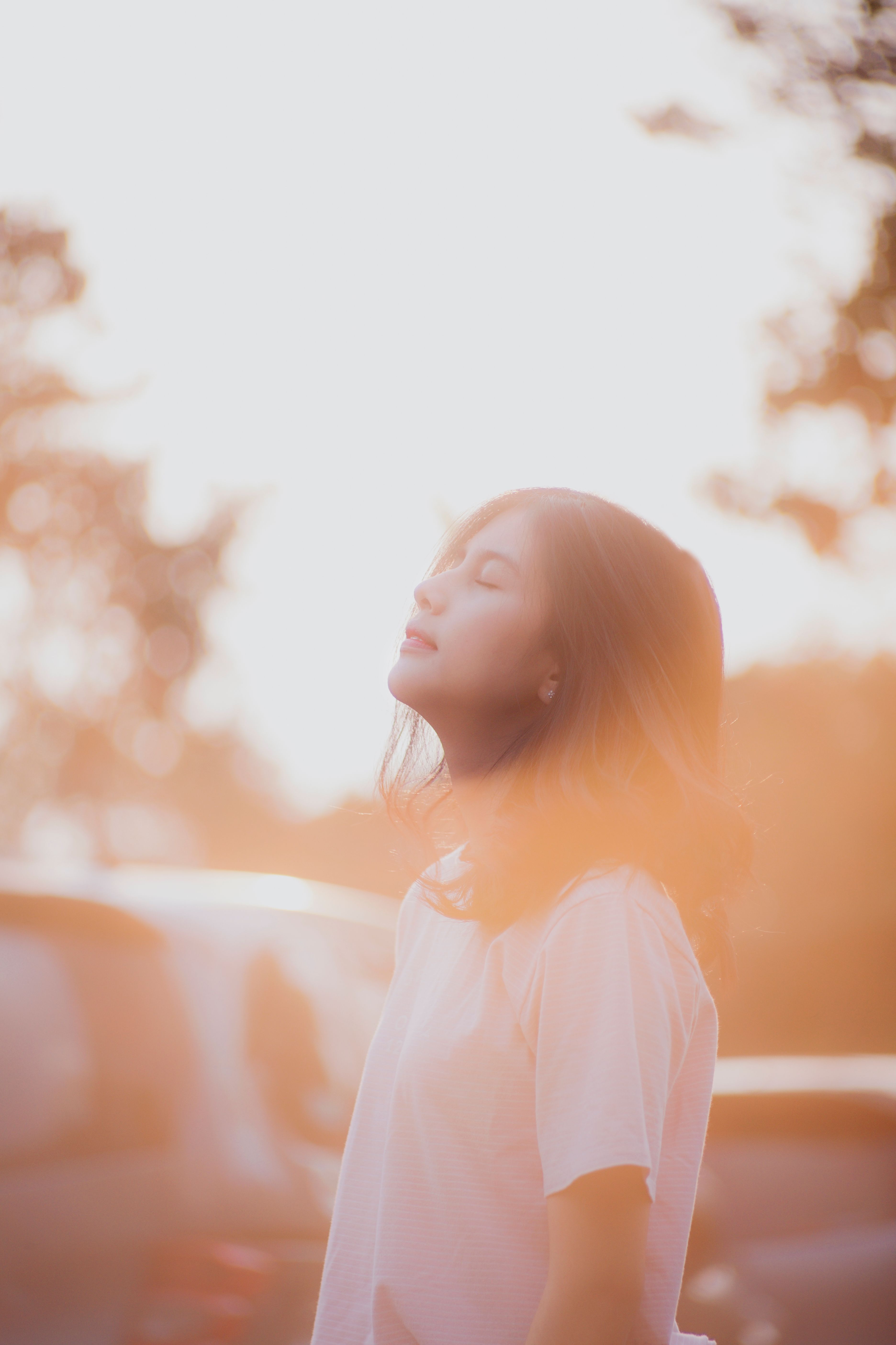 woman breathing calm natural light