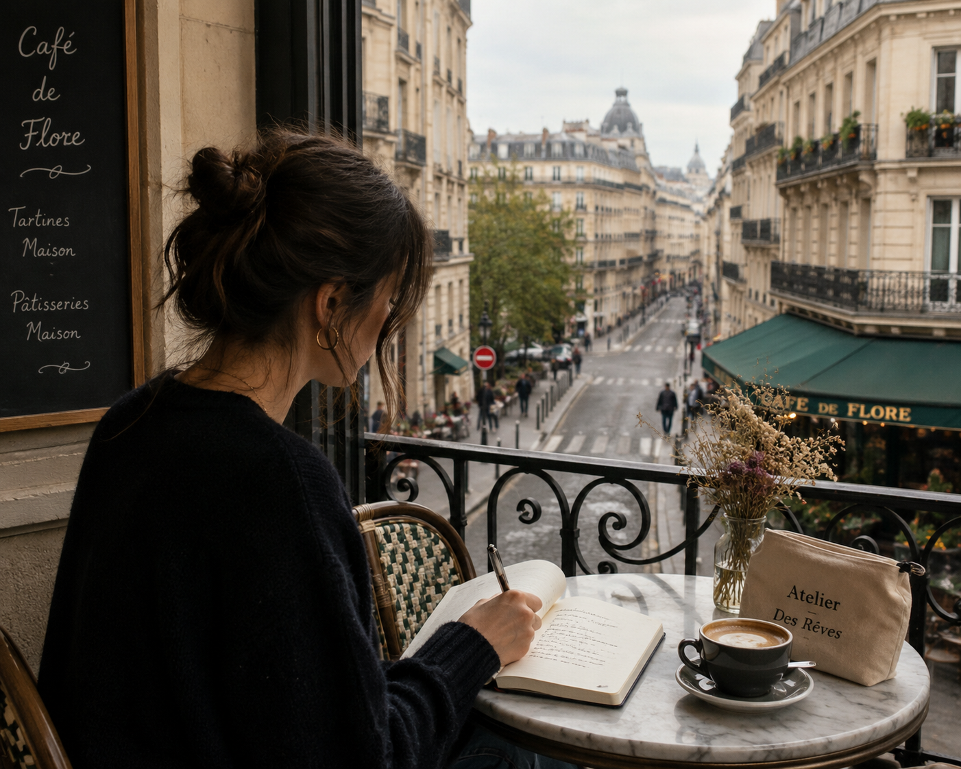 Traveler journaling at a cafe during a slow cultural travel experience