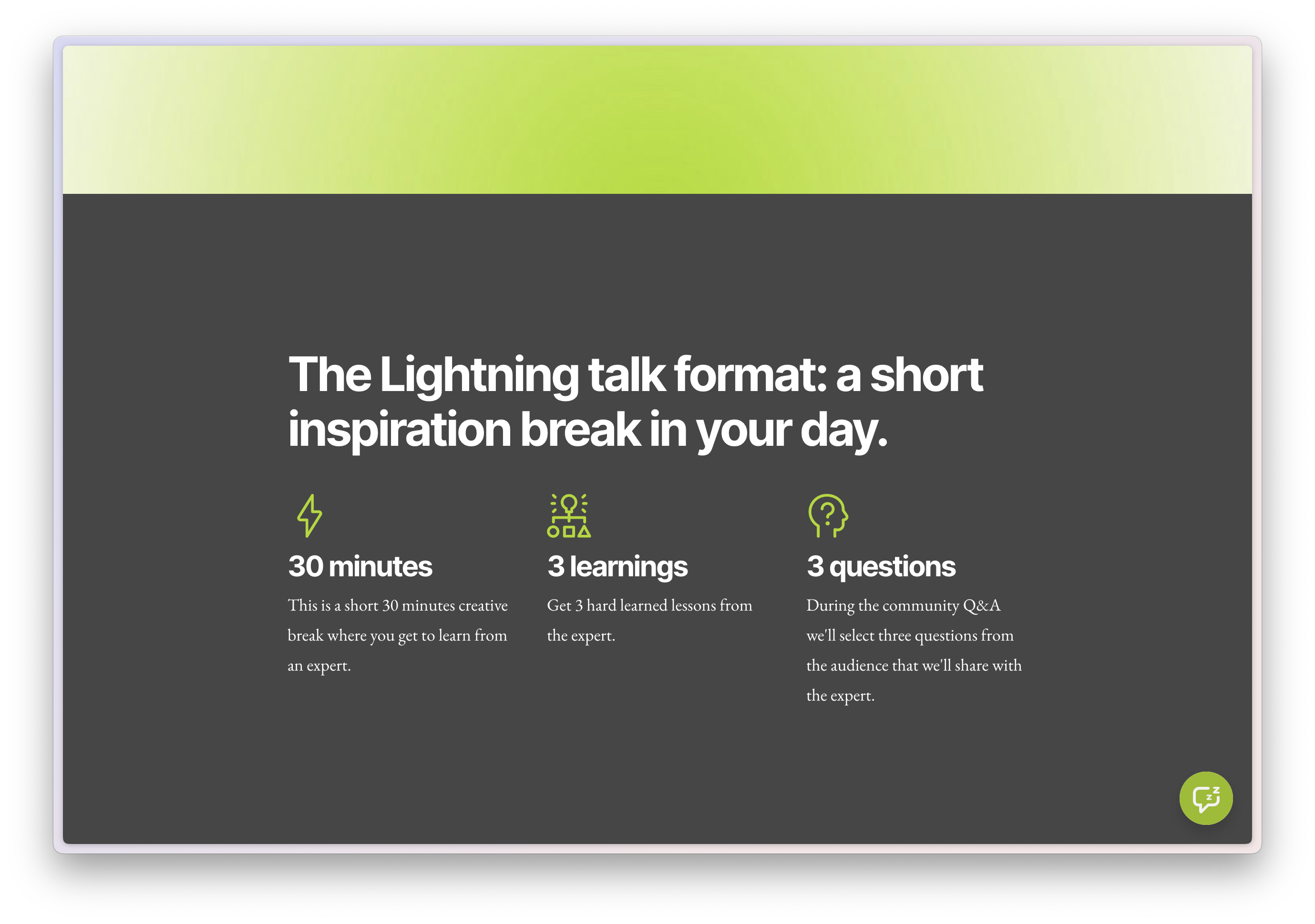 A screenshot showing the formula for the talks
