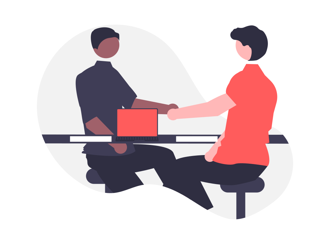 Illustration of two people shaking hands in an interview setting