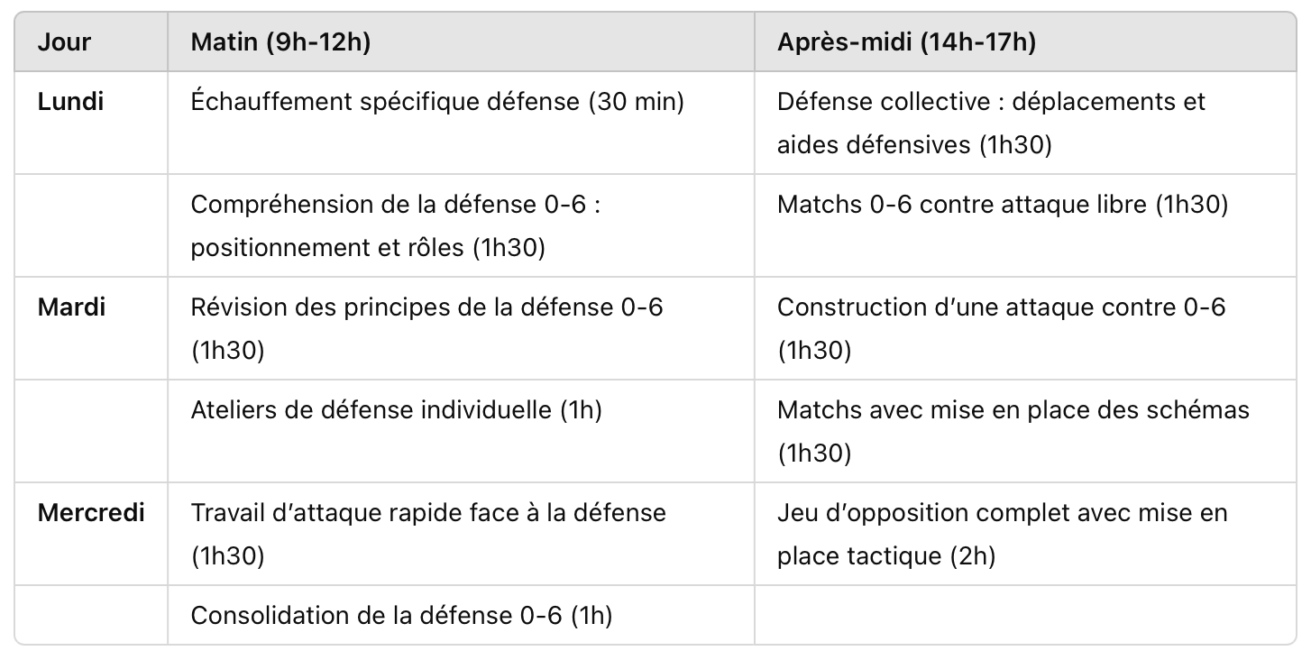 Stage de handball tactique : compréhension d'une défense et son attaque (exemple 0-6)