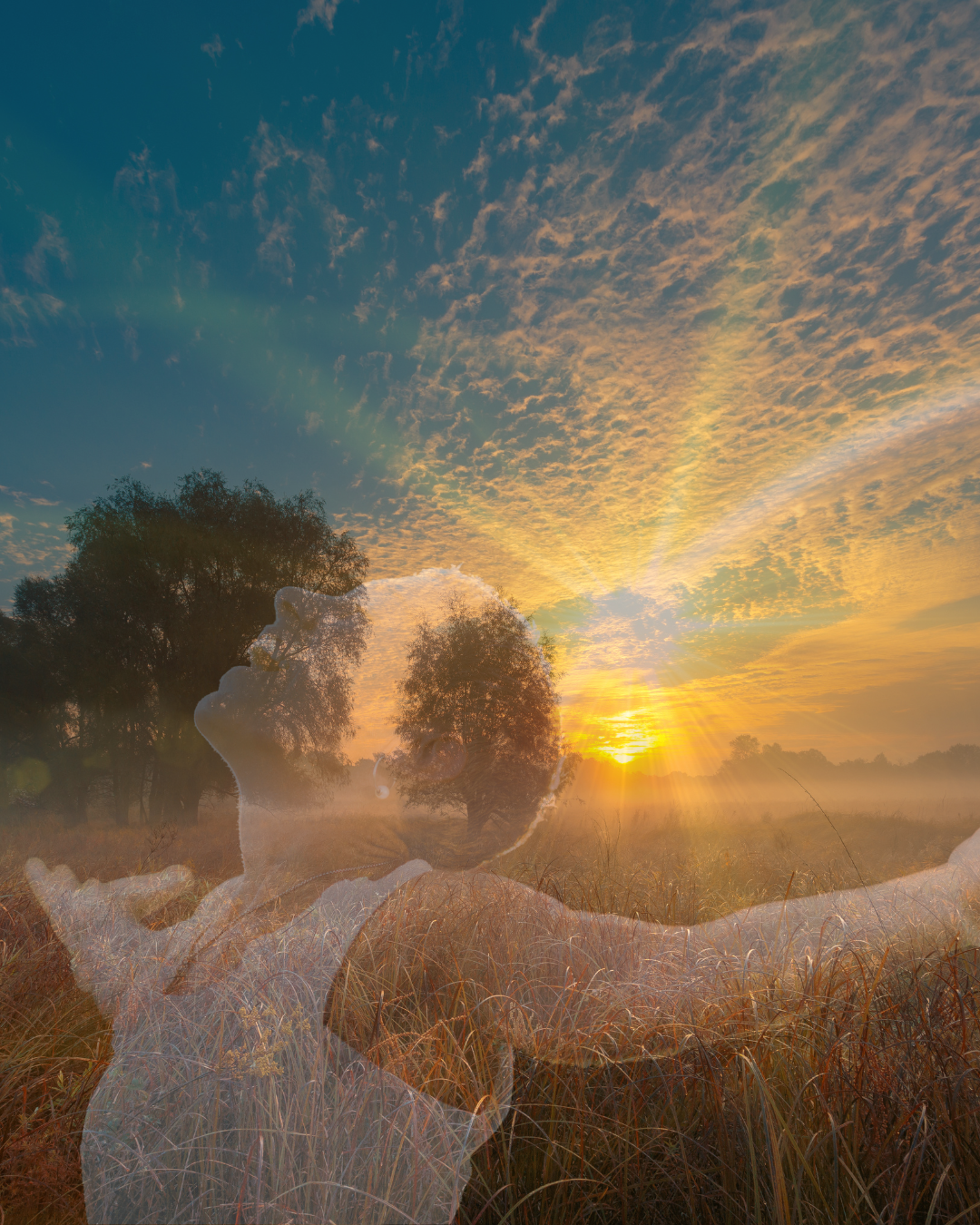 eclipse, woman in field, september