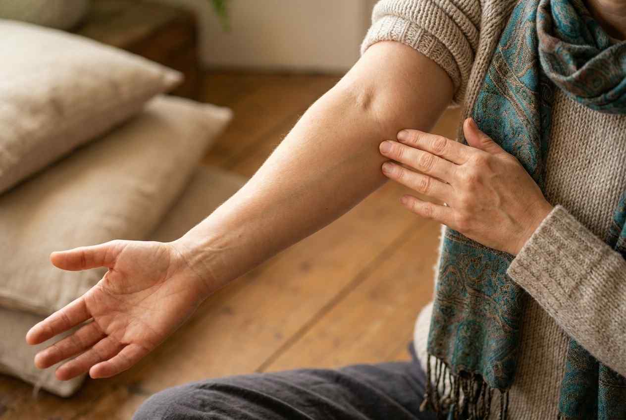 Meridiaan tappen op de hart meridiaan, een Do-In Yoga oefening voor meer rust en vreugde