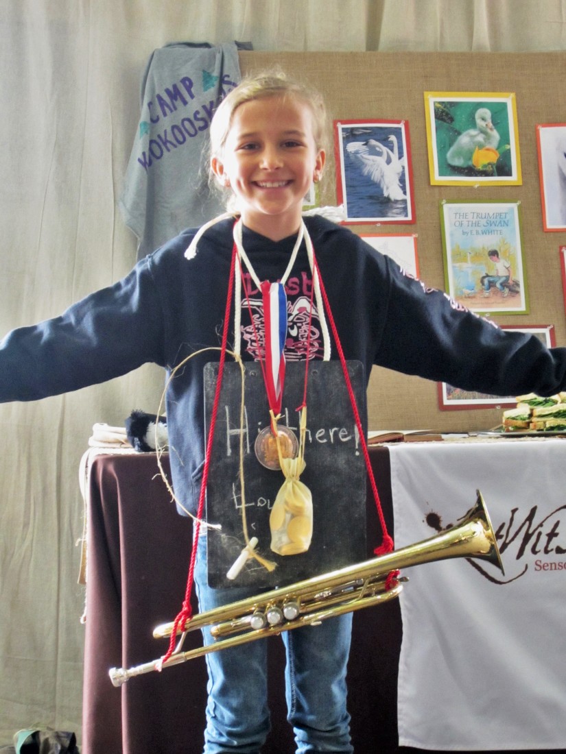 Wearing (and discussing, learning from) Louis's stuff, activity for teaching The Trumpet of the Swan by E.B. White - a creative teaching idea from LitWits workshops