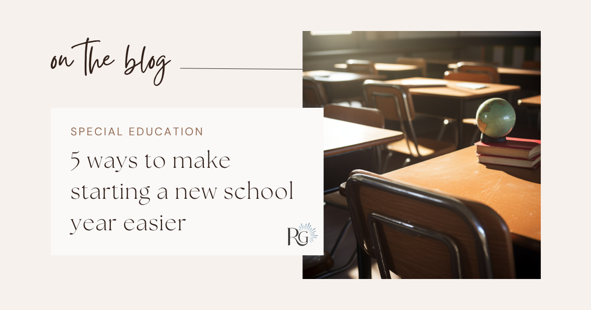 A graphic with a photo of a school classroom full of desks is on the right. On the left are the words, "On the blog," followed by, "5 ways to make starting a new school year easier."