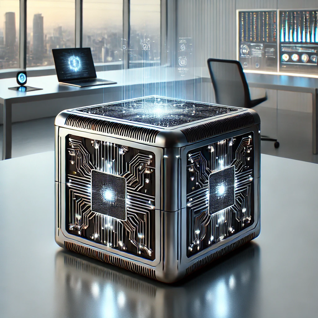 A nano supercomputer sitting on a desk inside an office