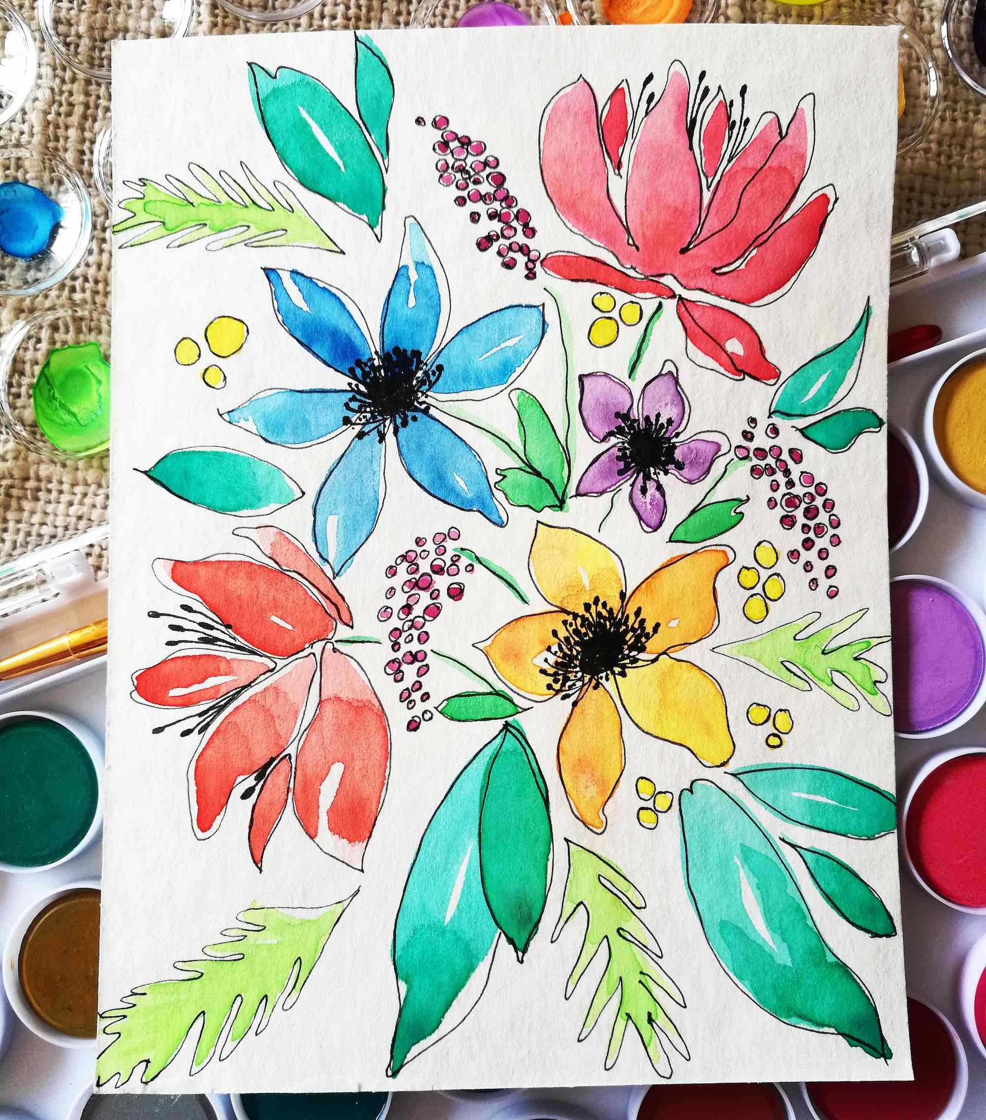 My First Watercolor Painting - Simple Florals + My First Watercolor Palette
