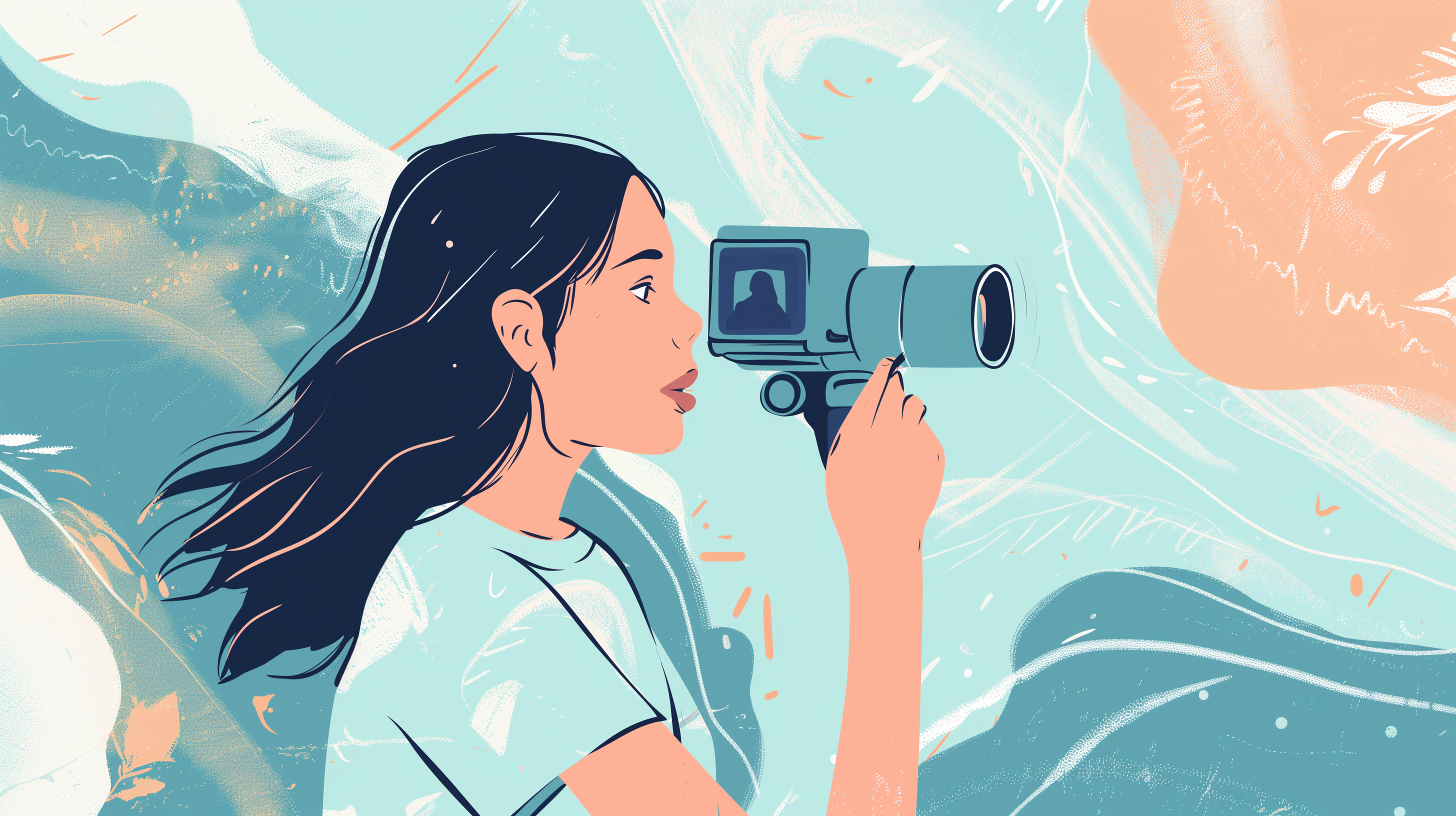 high-resolution vector art of a teenage girl standing in front of a small video camera, making a YouTube video