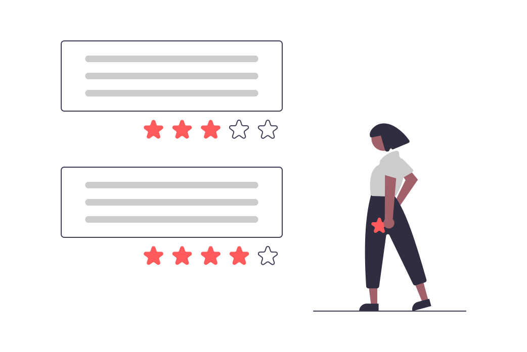 Illustration of a person rating text answers