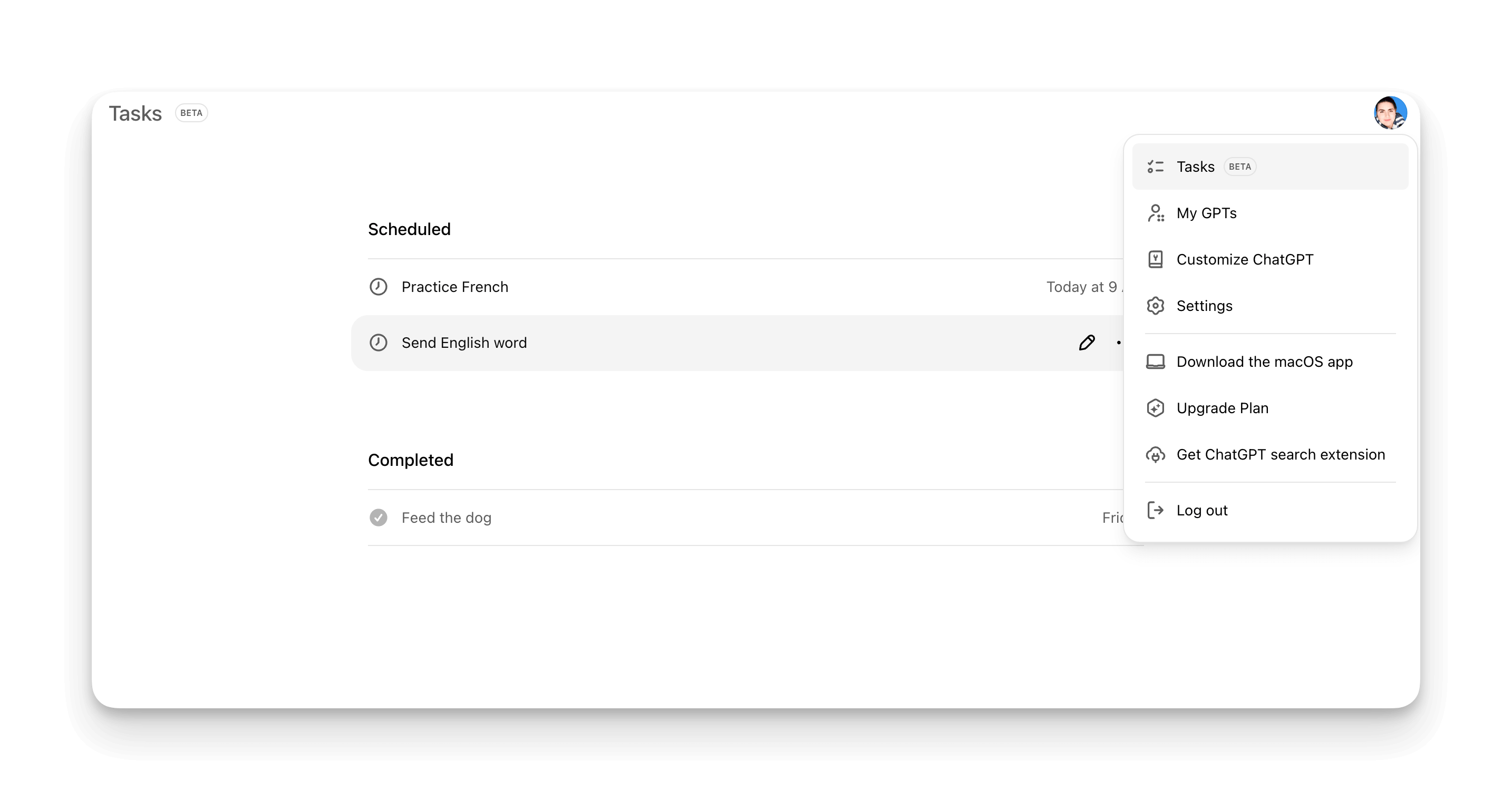 tableau de bord des tâches programmées sur chatgpt