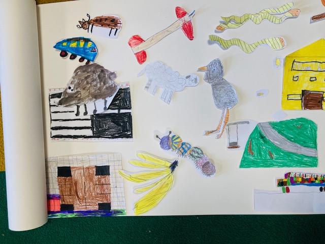 An image of illustrations including a hedgehog by children