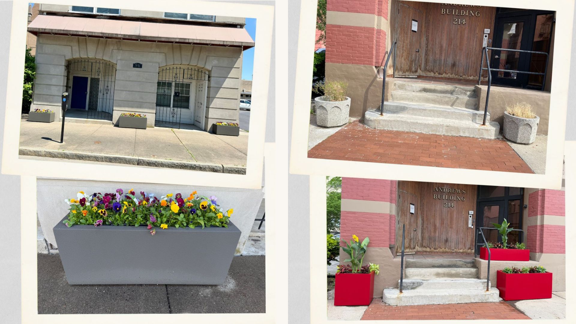 We placed 3 large planters outside both 96 Liberty Pole Way and 214 Andrews St