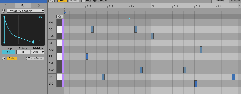 Clip MIDI Ableton Live avec notes saisies à la programmation