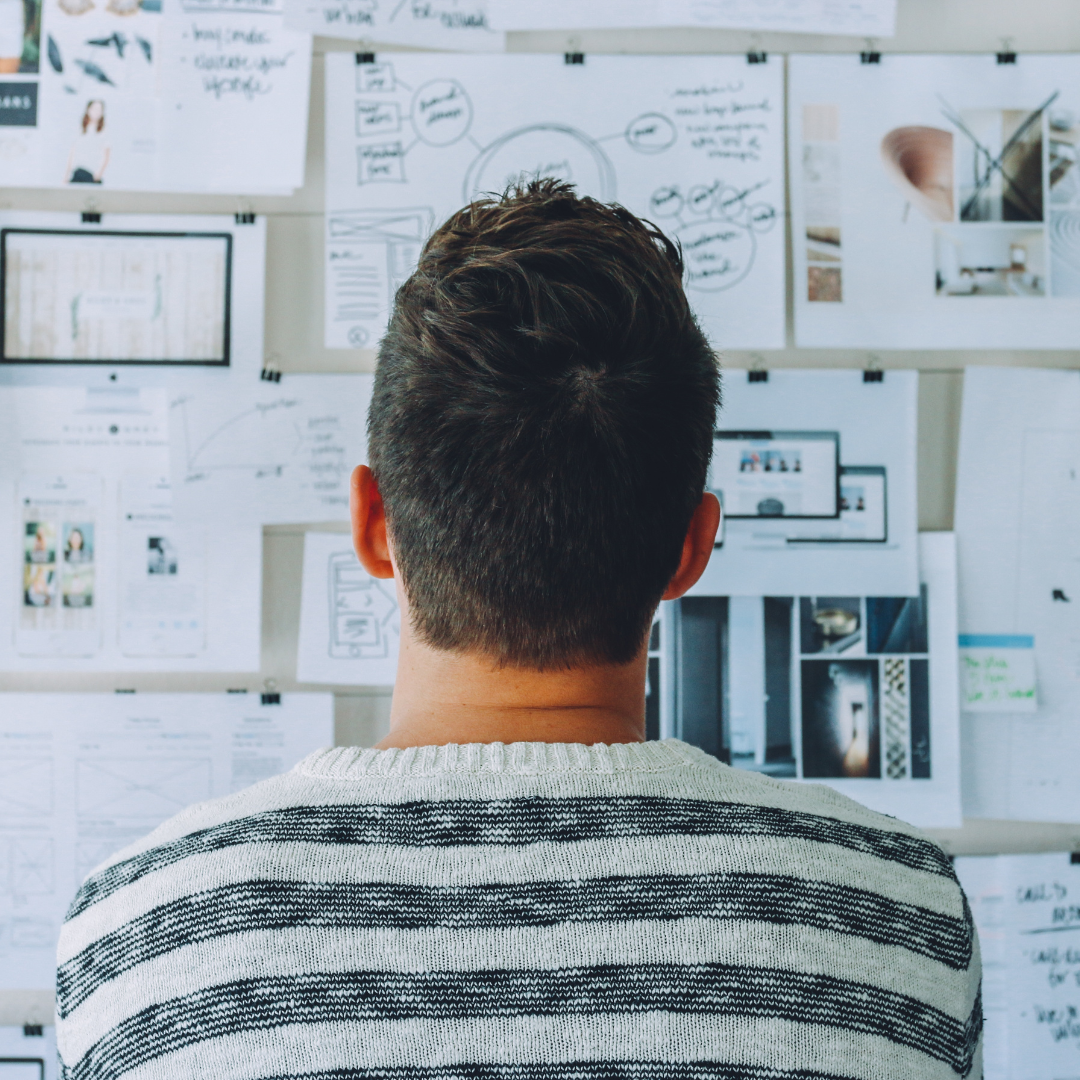 entrepreneur stairs at idea wall
