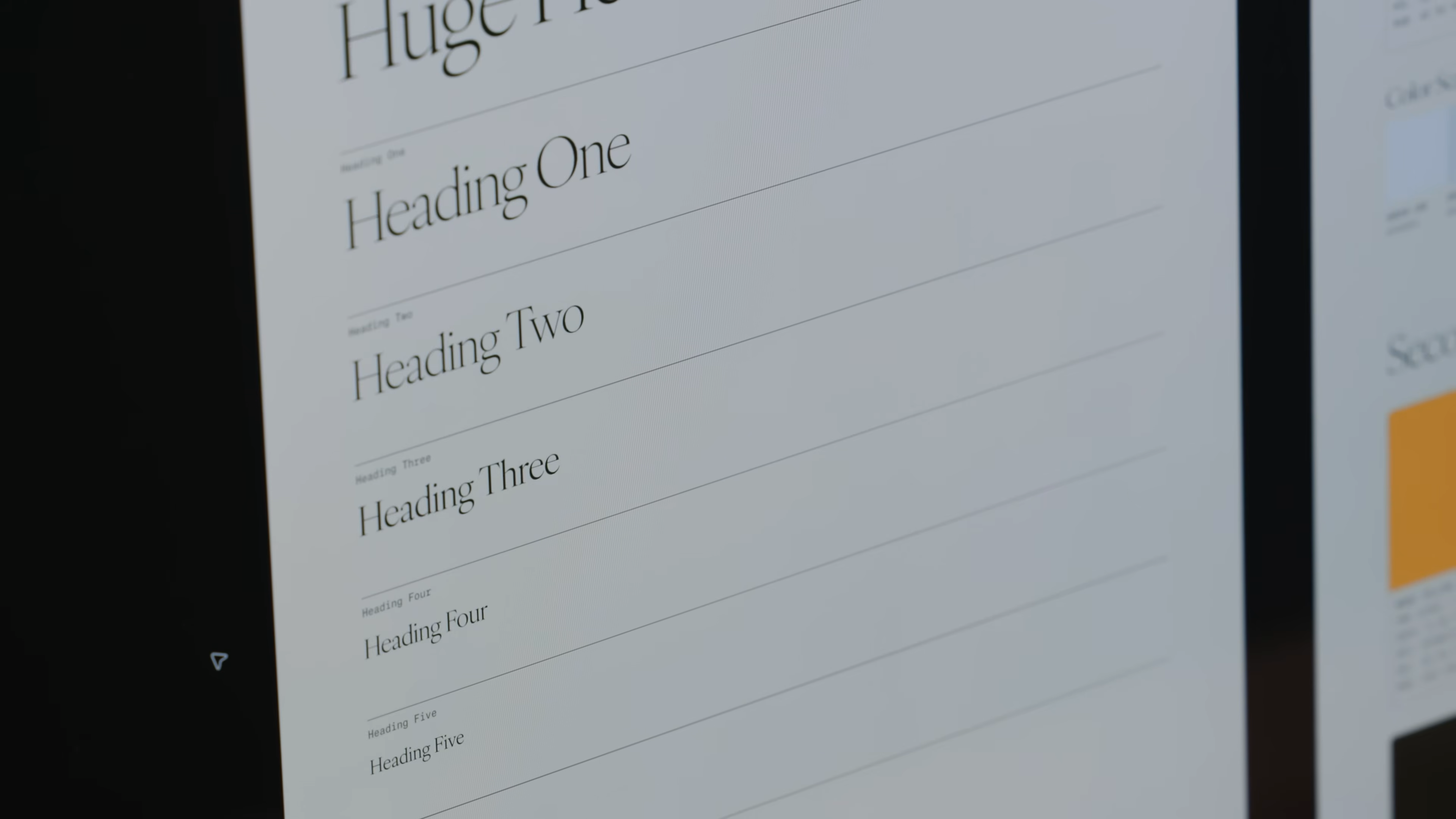 Close-up of computer screen displaying various heading styles and font choices for Mode’s brand typography during Matthew Encina’s rebranding video.