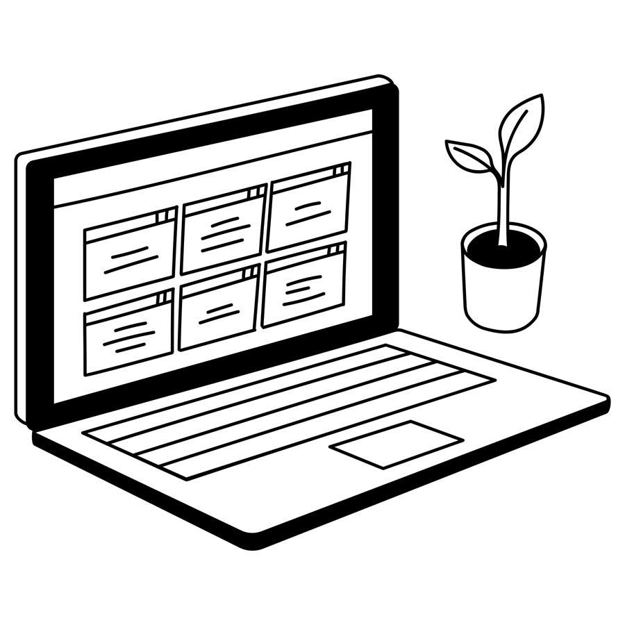 An illustration of a laptop with next to it a plan