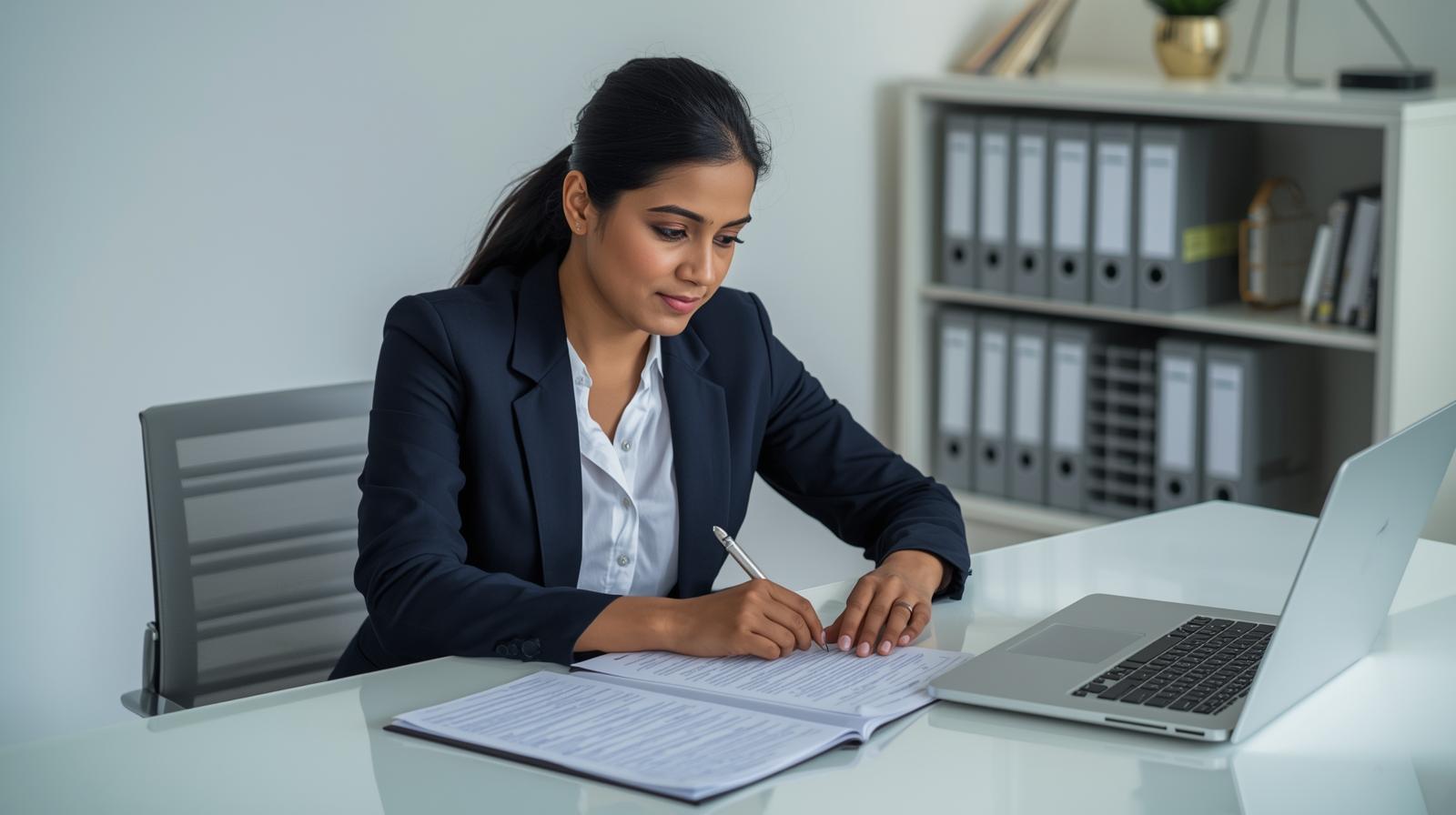 HR manager implementing BS7858 screening process reviewing identity documents