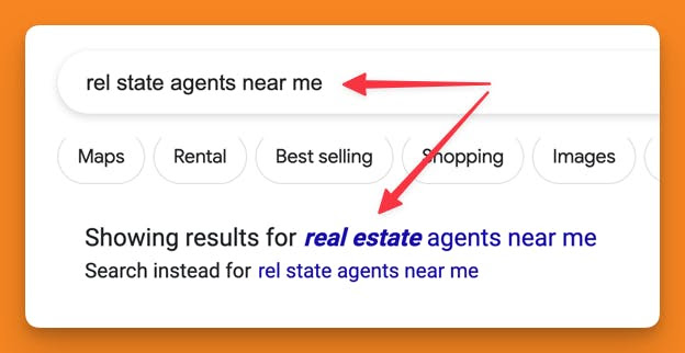 screenshot of Google fixing a misspelled search