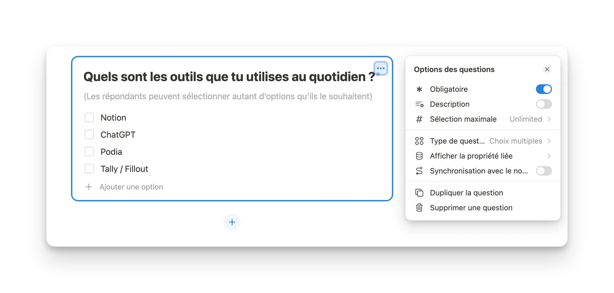 Personnaliser les questions sur Notion