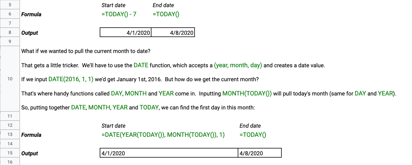 date formulas in google sheet