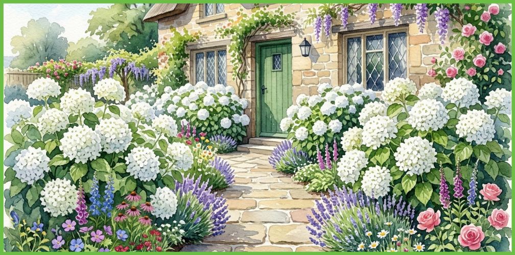 Boerenhortensia's in een Engelse cottage tuin is een foute keuze voor de natuur