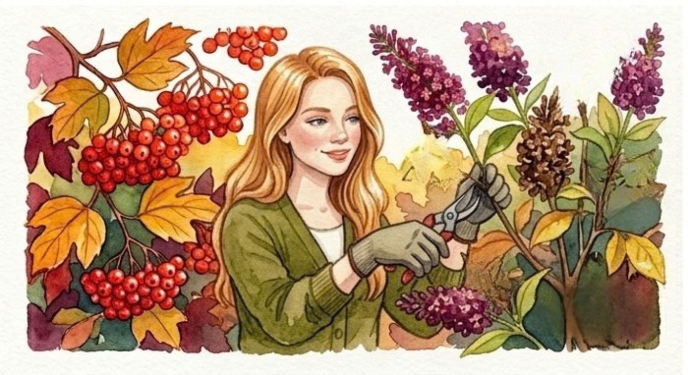 Knip de uitgebloeide bloemen van de vlinderstruik in het najaar eruit