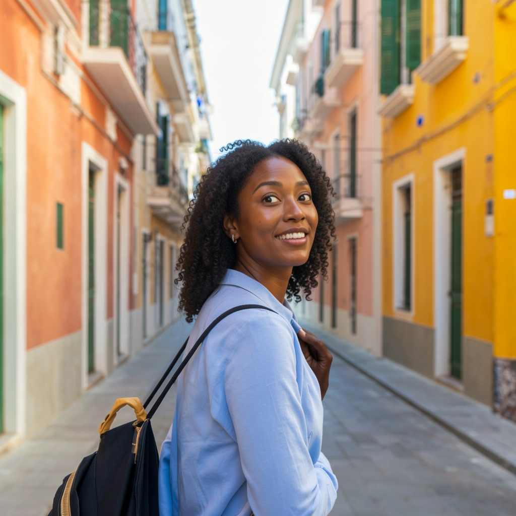 Woman exploring an unfamiliar city experiencing cultural travel