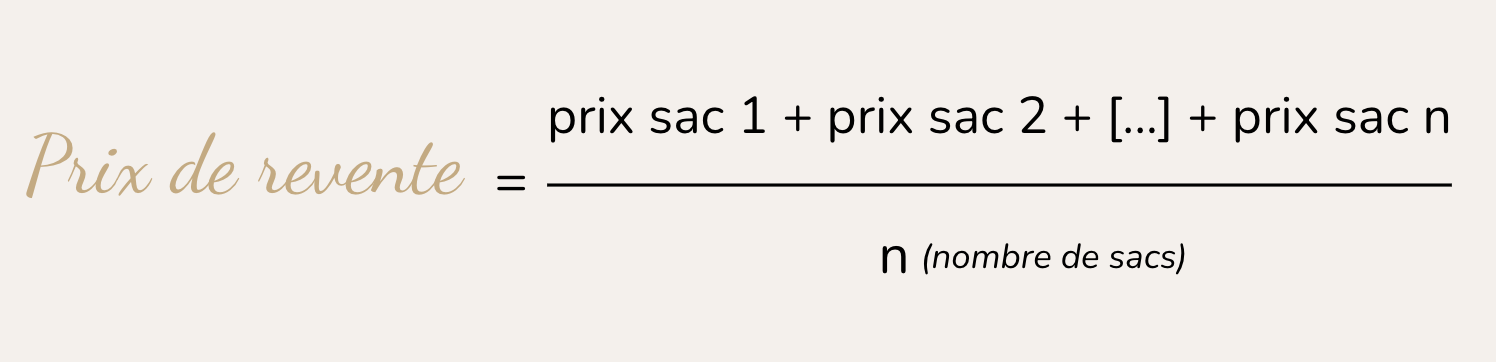 Formule pour calculer prix de revente d'un sac