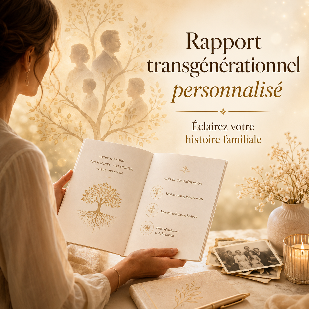 visuel du rapport transgénérationnel personnalisé pour explorer son prénom, son arbre familial et ses mémoires transgénérationnelles