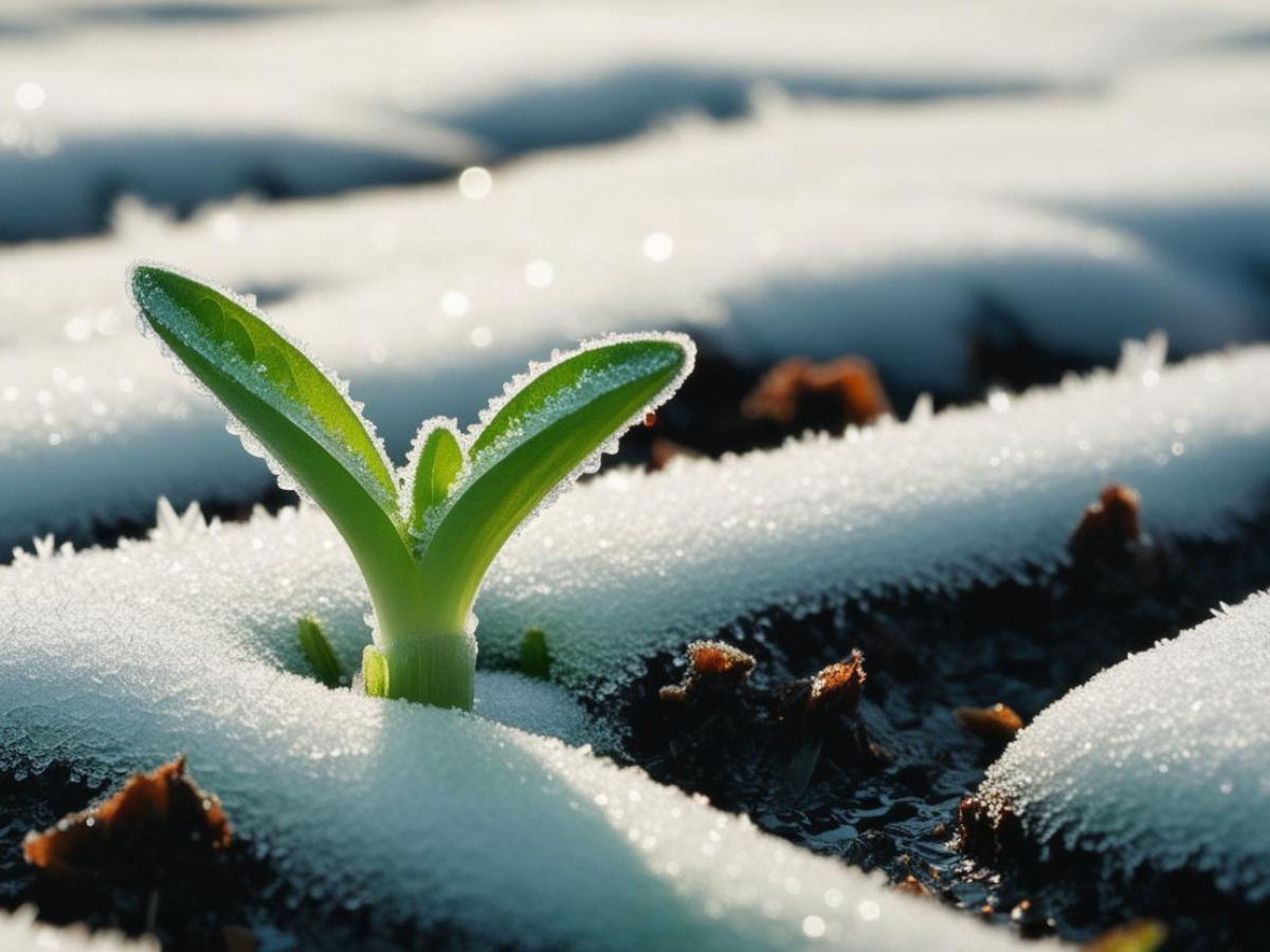 A seedling sprouts in the frost