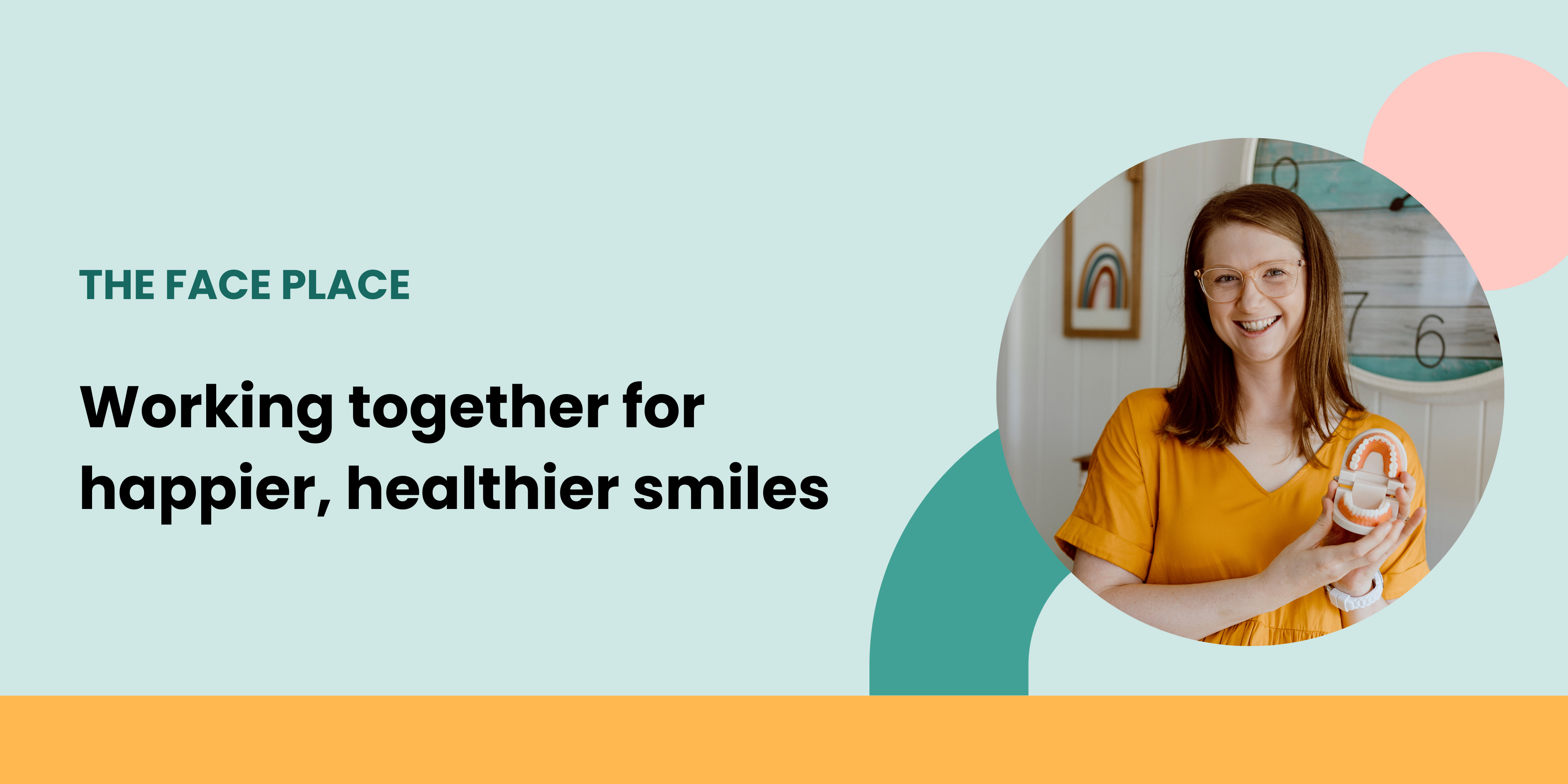 The Face Place footer banner promoting holistic children’s dental care with tagline “Happier, healthier smiles start here”