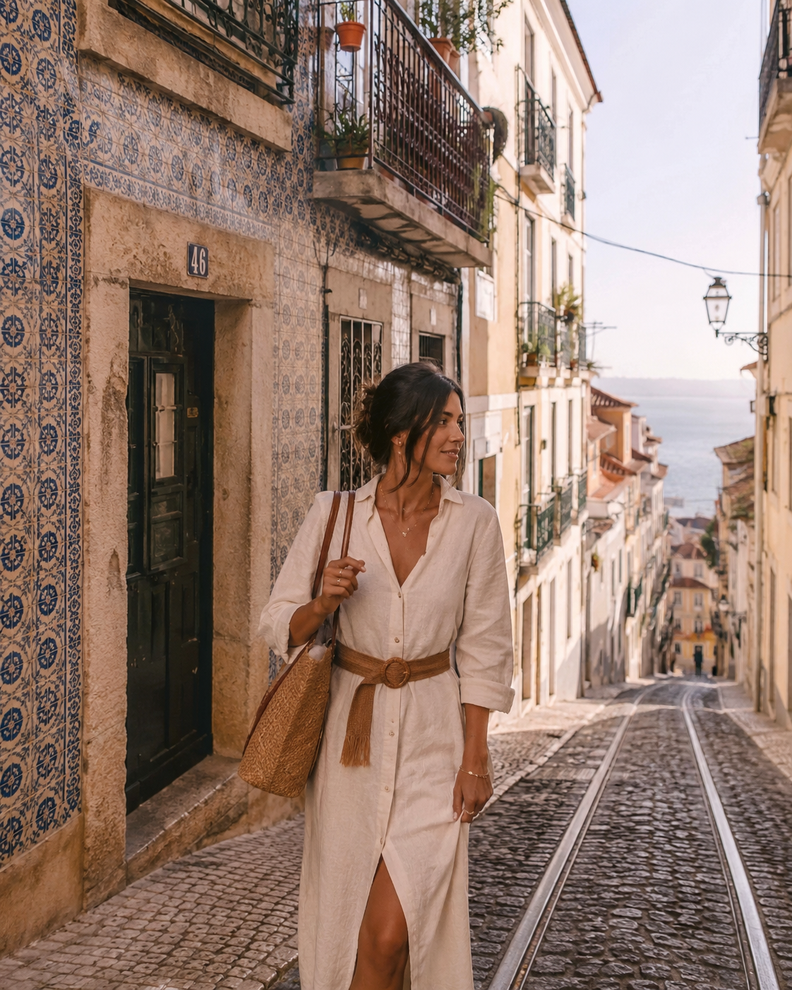 Woman traveler enjoying a slow, immersive cultural experience in the Portuguese countryside
