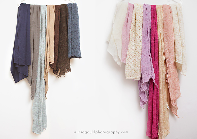 newborn photography wraps of different kinds like cheesecloth and variety of colors