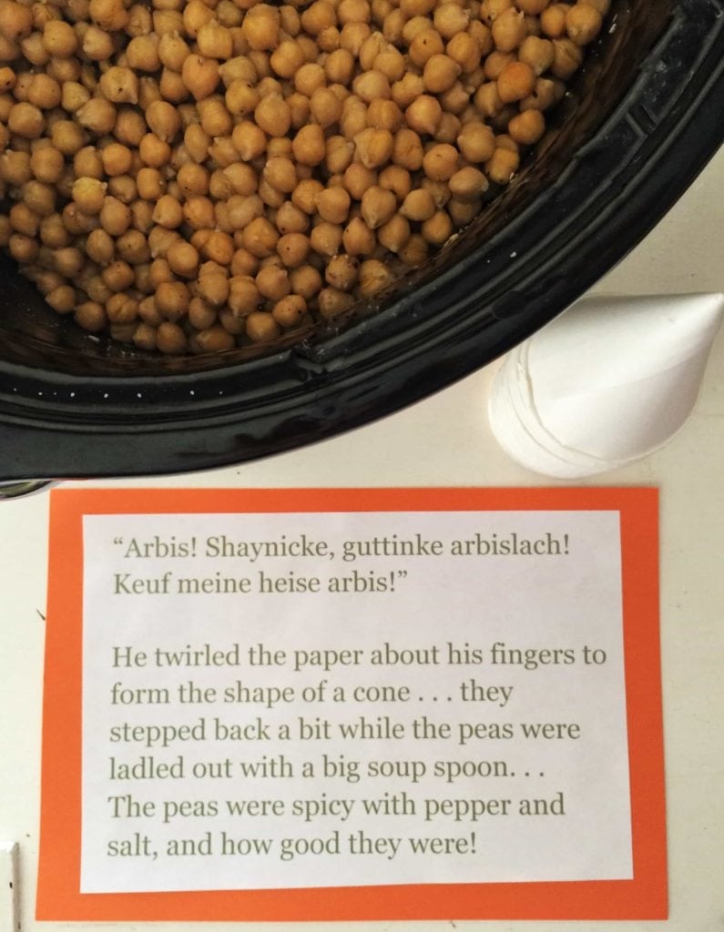 Chick peas with pepper and salt, and matzoh - a taste of ALL-OF-A-KIND FAMILY by Sydney Taylor - a creative teaching idea from LitWits Workshops